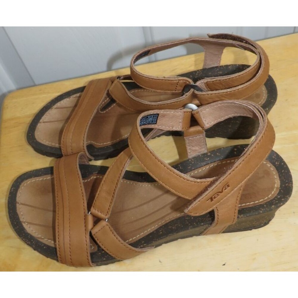 Teva Cabrillo Crossover Wedge Sandals Ankle Strap Brown Leather Size 8 - Picture 4 of 7